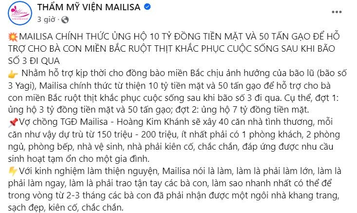 Chia sẻ của Mailisa trên trang Fanpage