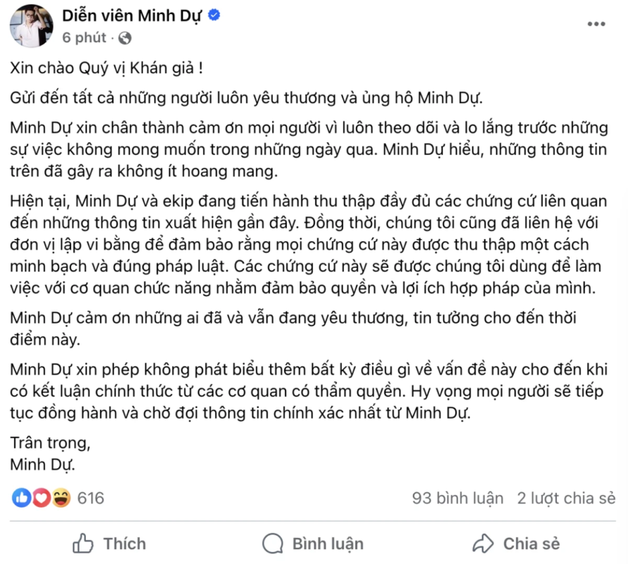 Bài viết mới nhất của Minh Dự đang nhận về lượt tương tác mạnh mẽ từ phía khán giả.